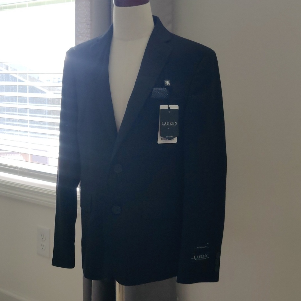 New!Lauren Ralph Lauren Black/Blue Plaid Boy's Suit Jacket Formal Blazer Retro